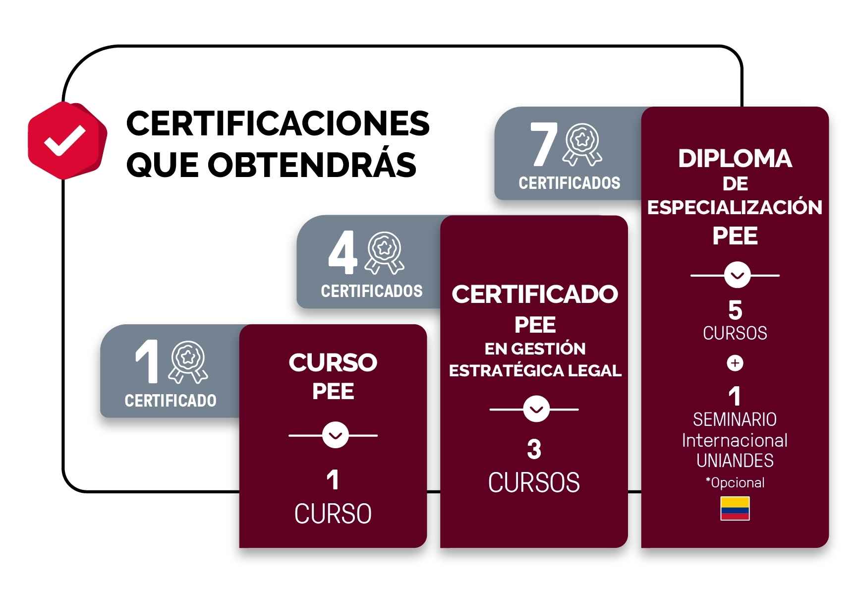 Certificaciones que obtendrás: 1 Certificado - 1 Curso s/ 1,780 , 4 Certificados - 3 Cursos s/ 5,100 , 7 Certificados - 1 Diploma de Especialización PEE - 5 Cursos s/ 8,000