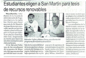 Estudiantes del MBA de ESAN elaboran tesis de recursos renovables en San Martín